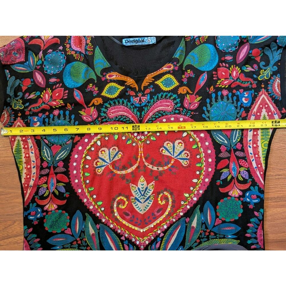 Desigual Y2K Graphic Top Womens L Folk Mandala Boho Festival Dolman Sleeve Tee - Picture 6 of 8